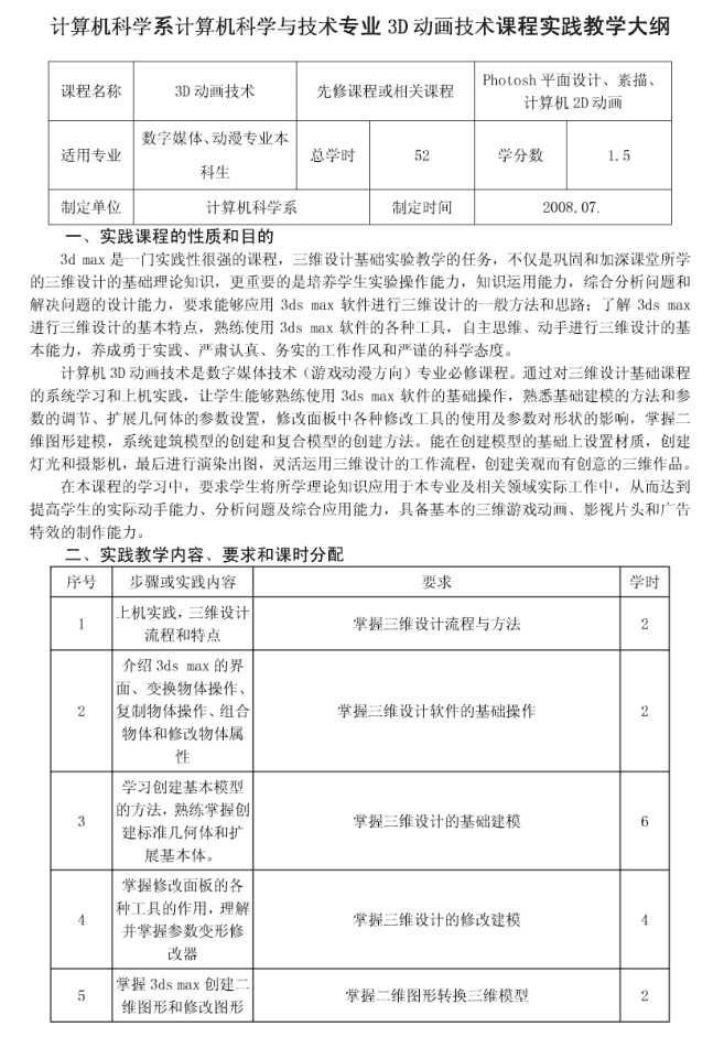 3D动画技术实践教学大纲_美工教程