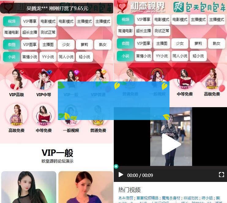 全新开发苹果CMS/引流吸粉视频/-两种播放模式/包天包月包年观看/仿抖音快手直播/广告自动弹窗