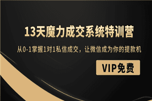 13天魔力成交系统特训营：从0-1掌握1对1私信成交，让微信成为你的提款机